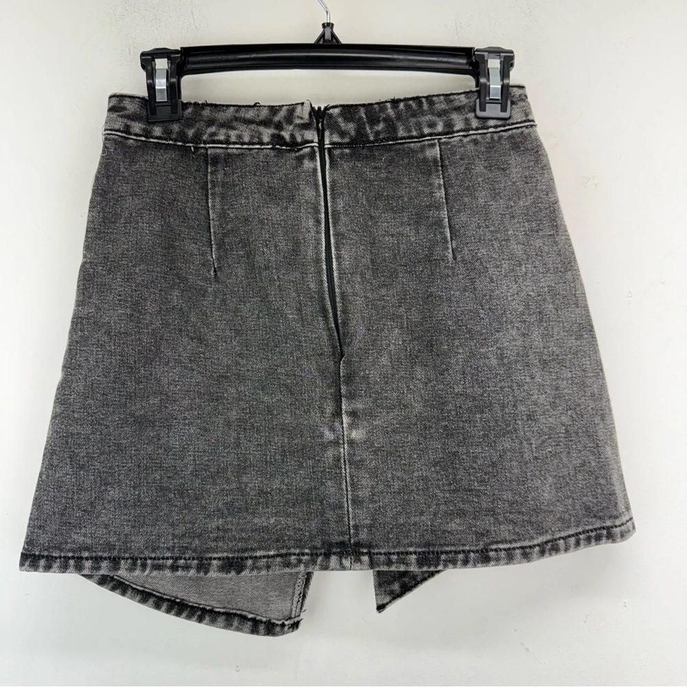 Shein size 2/XS Women’s Black Gray Denim Big Bow Wrap Mini Jean Skirt NWT